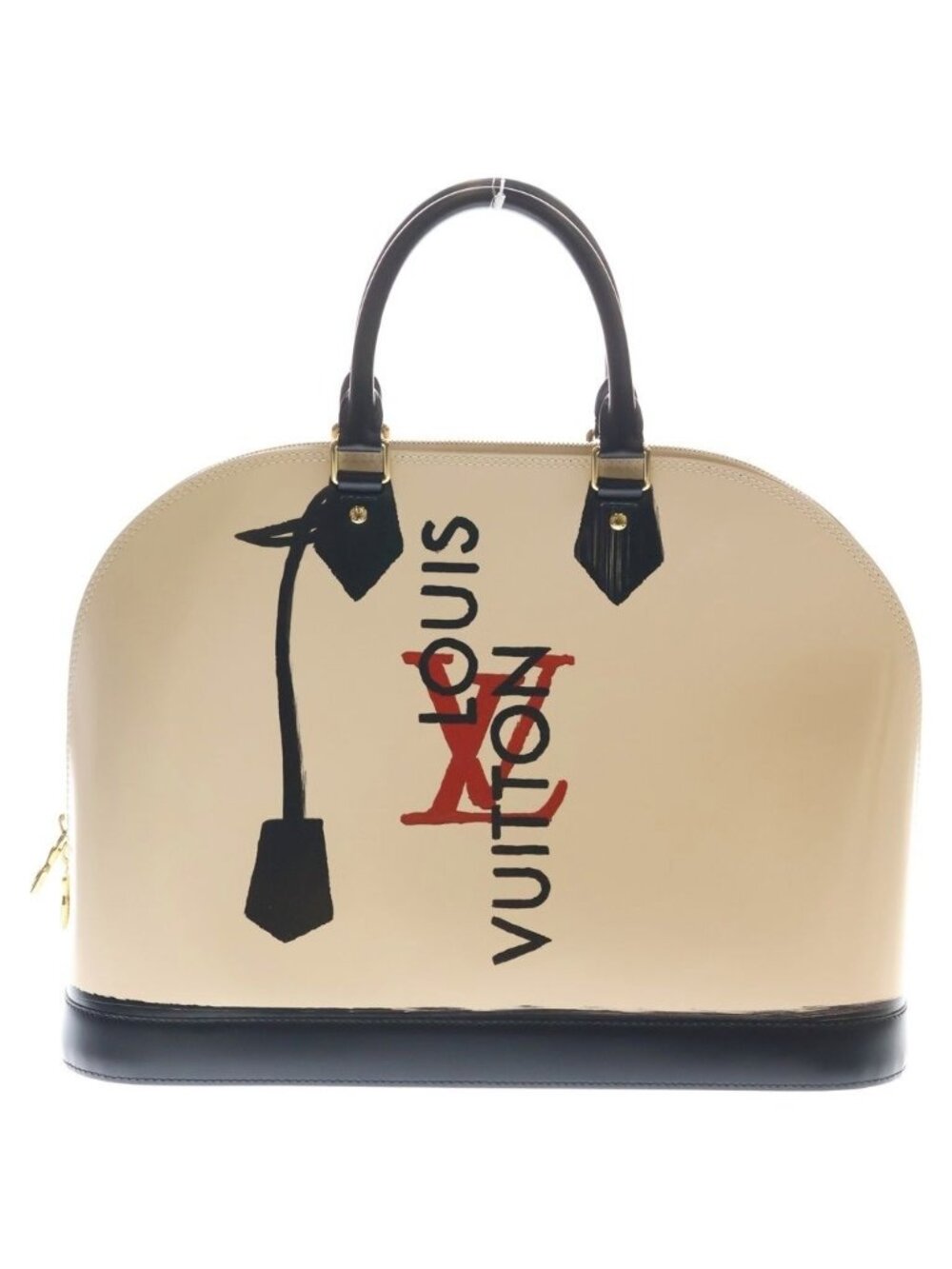 Louis Vuitton Alma GM Trompoille Handbag Light Pink Black Leather Gold